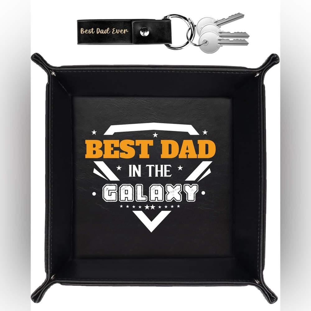 Best Dad in The Galaxy PU Leather Tray and Keychain